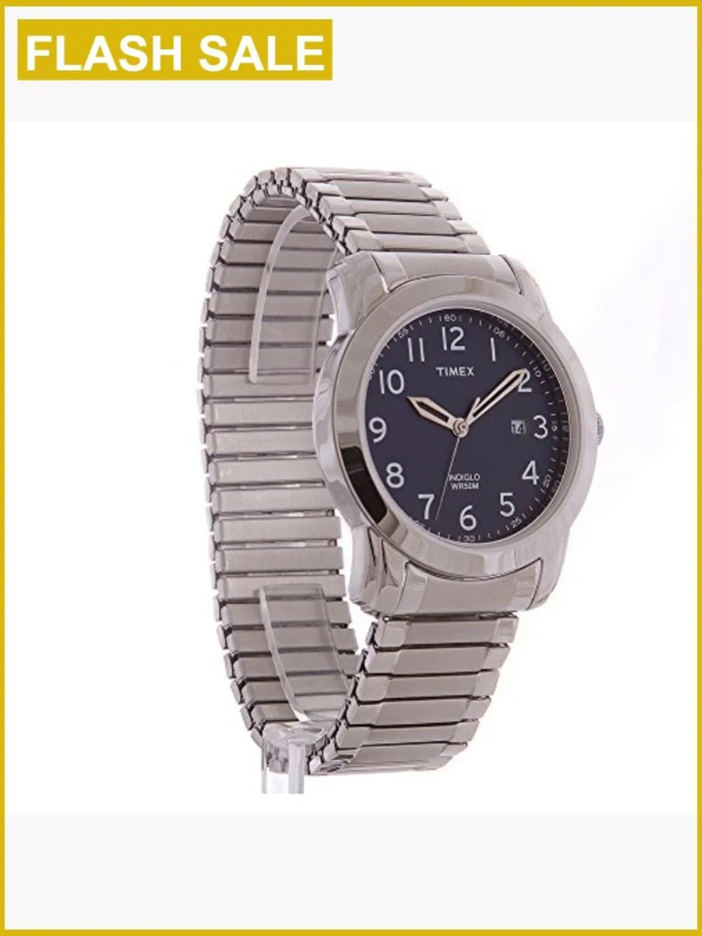Men's Stainless Steel Quartz Watch with Indiglo Night Light
